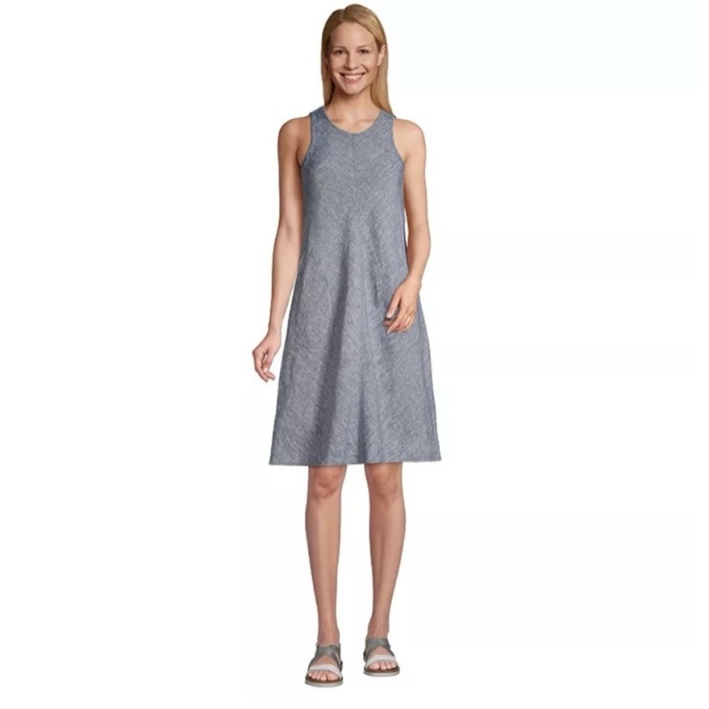 Lands' End Linen Sleeveless A-Line
Dress in Blue size medium 10-12.